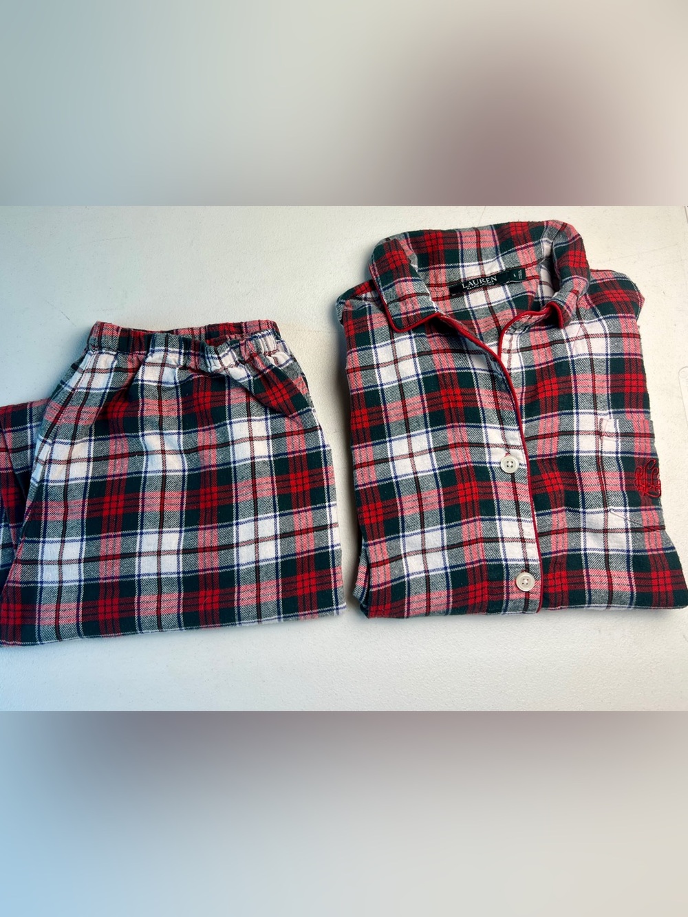 Lauren Ralph Lauren Plaid Flannel Pajama Set | Large | Cropped Fit - Picture 7 of 7